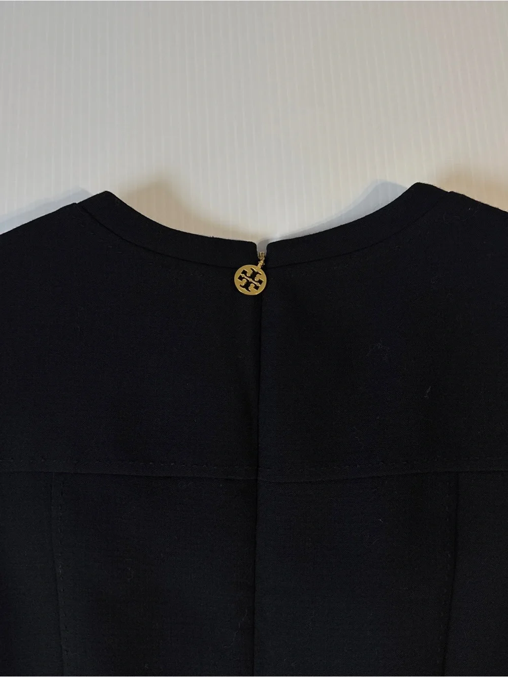 Tory Burch Black Wool Blend Utility Shift Dress Gold Zip Pockets Quiet Luxury 8